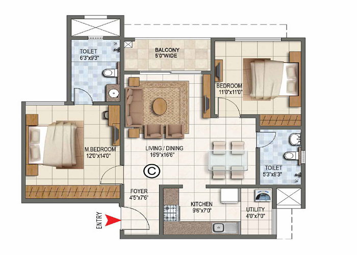 Featured Image of Prestige Hitec City 2 BHK Floor Plan